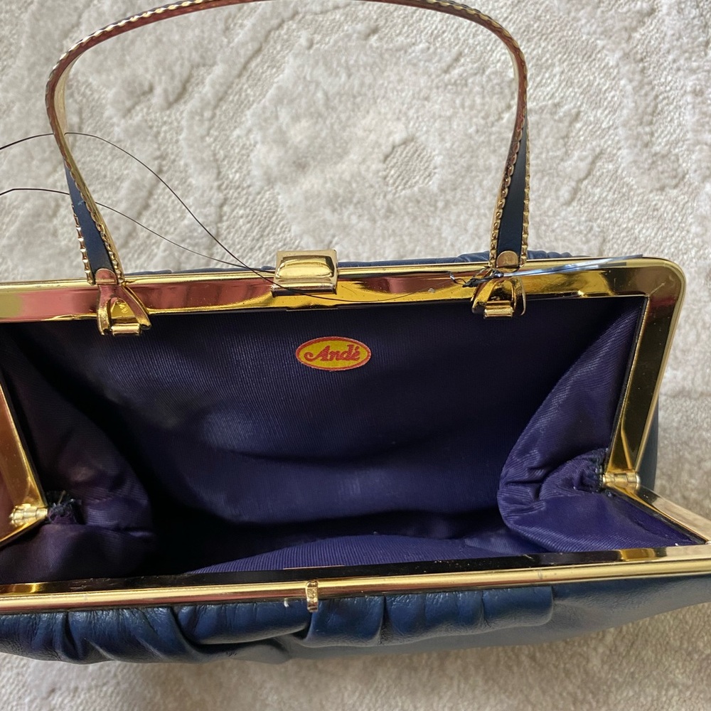 Vintage Ande Navy Purse with Gold Handle - Picture 4 of 4
